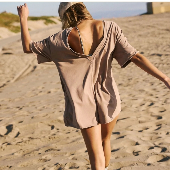 Free People Hot Shot Tee Romper Mocha Latte - Picture 2 of 9